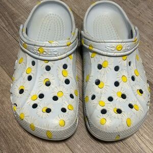 CROCS White and Yellow Floral Clogs
